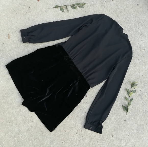 * LOFT black button down velvet romper - Picture 5 of 9